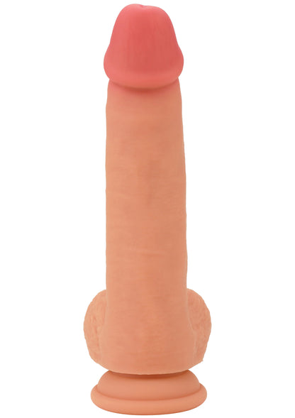 Zalmroze vloeibare siliconen dildo, recht model met ronde voet