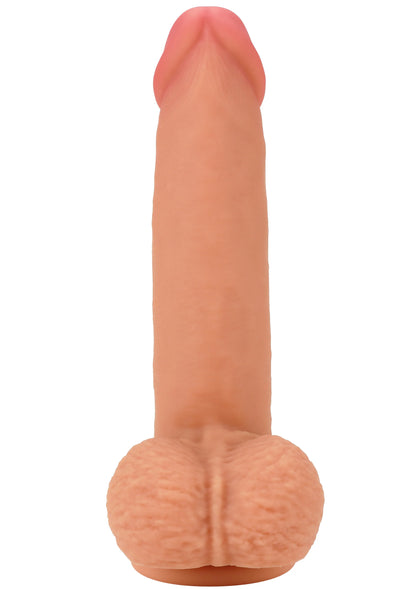 Zalmroze vloeibare siliconen dildo met realistische top en brede basis