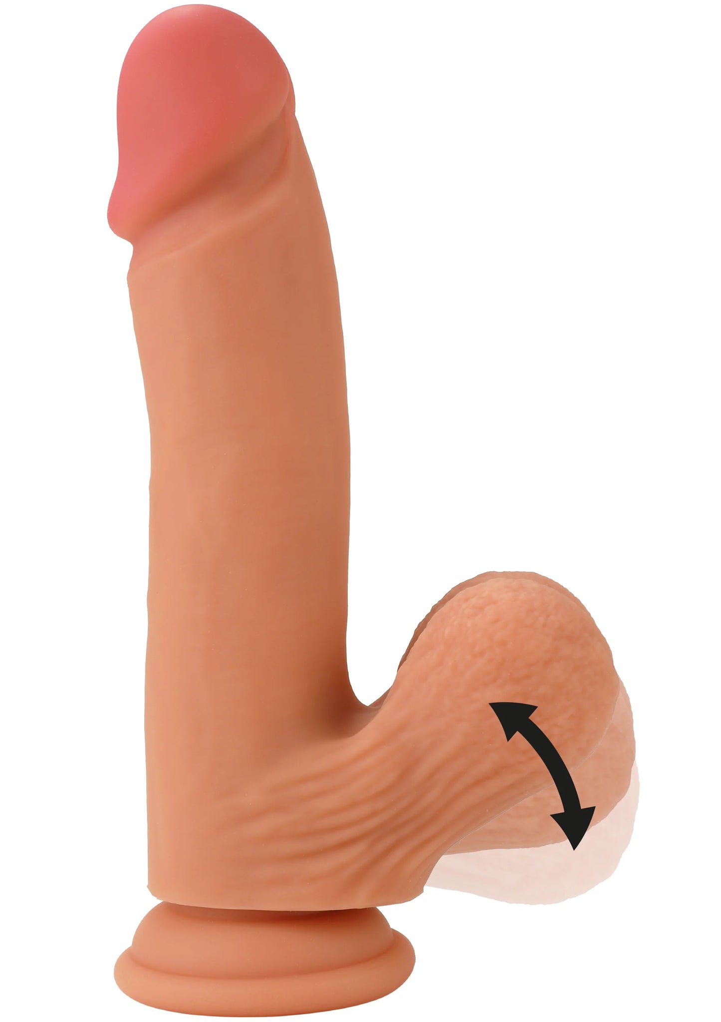 Roze realistische siliconen dildo met brede voet en afgeronde top.