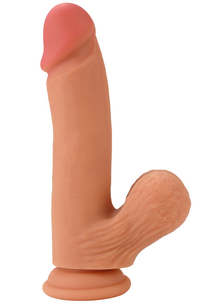 Realistische siliconen dildo met ronde top en brede voet, lichtroze tint, 19 cm