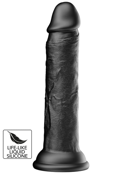 Zwarte vloeibare siliconen dildo met ronde basis en huidachtige structuur