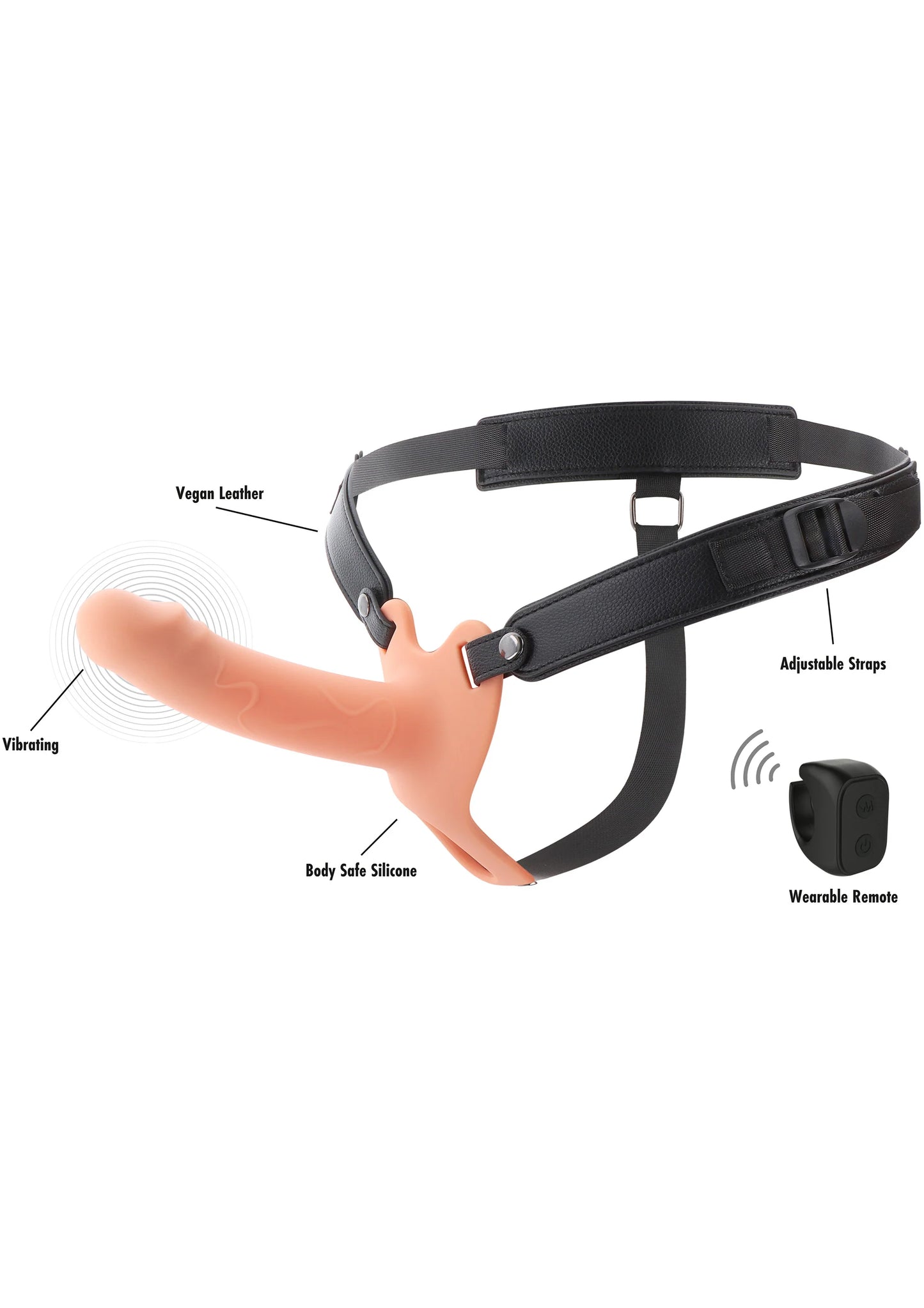 Illustratie van zwarte strap met vibratie, verstelbare band en draagriemen