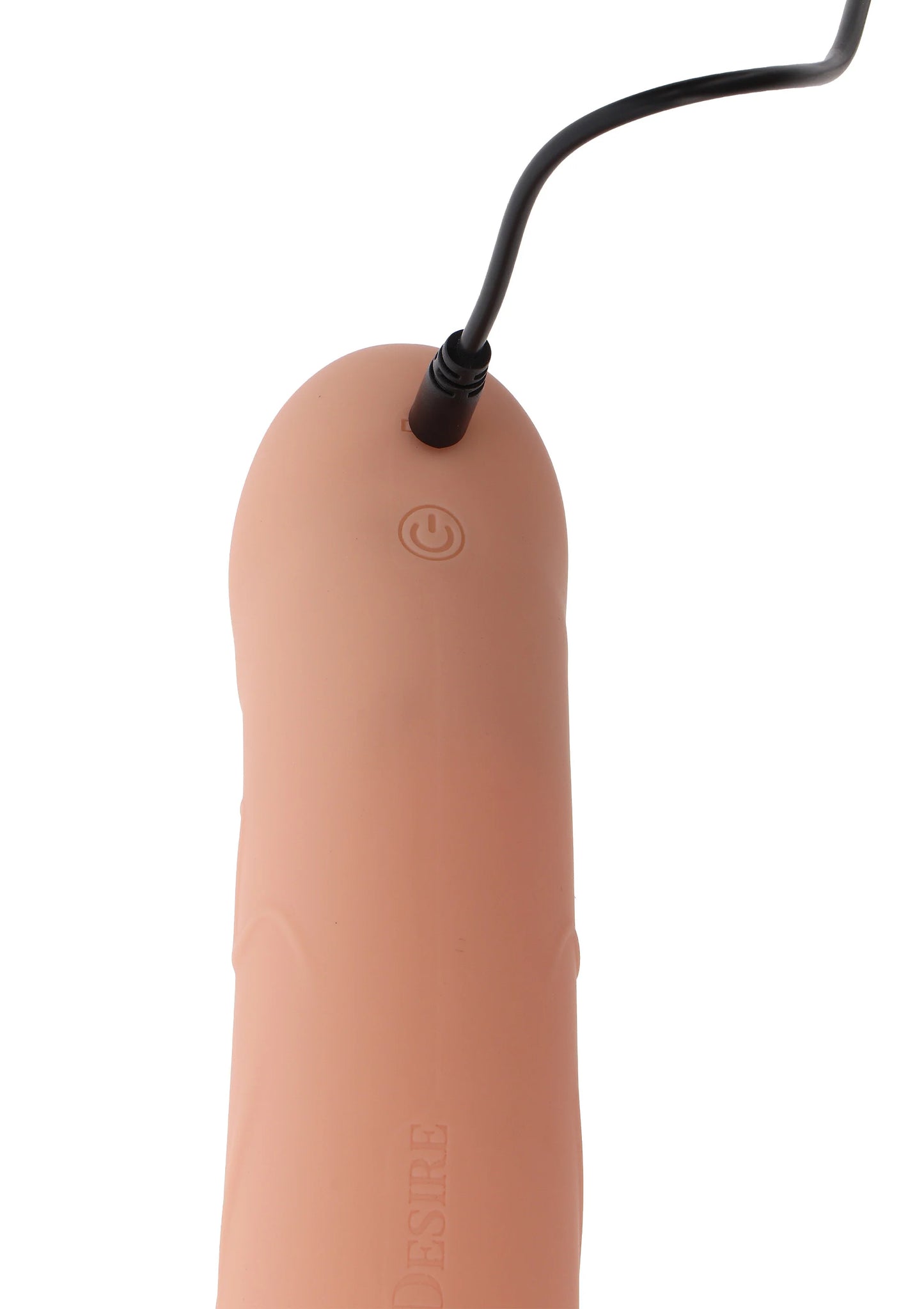 Beige siliconen vibratorkop met stroomknop en aansluitkabel