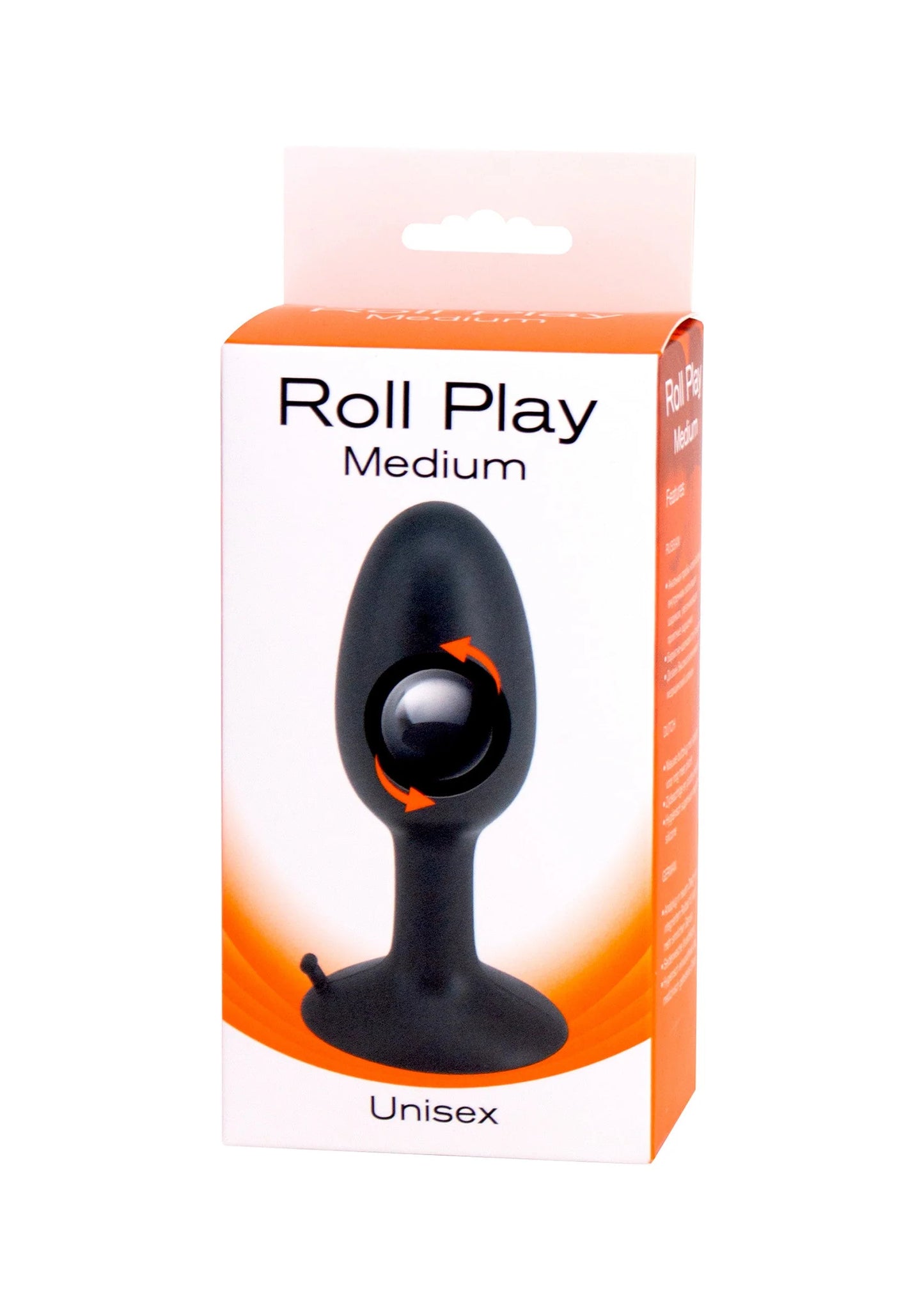 Verpakking van zwarte anale plug 'Roll Play Medium', uniseks.