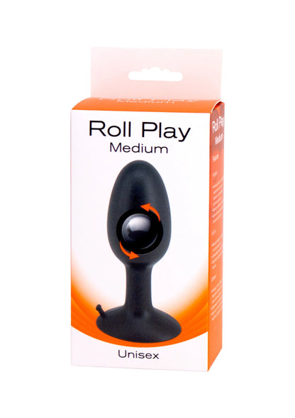 Verpakking van zwarte anale plug 'Roll Play Medium', uniseks.