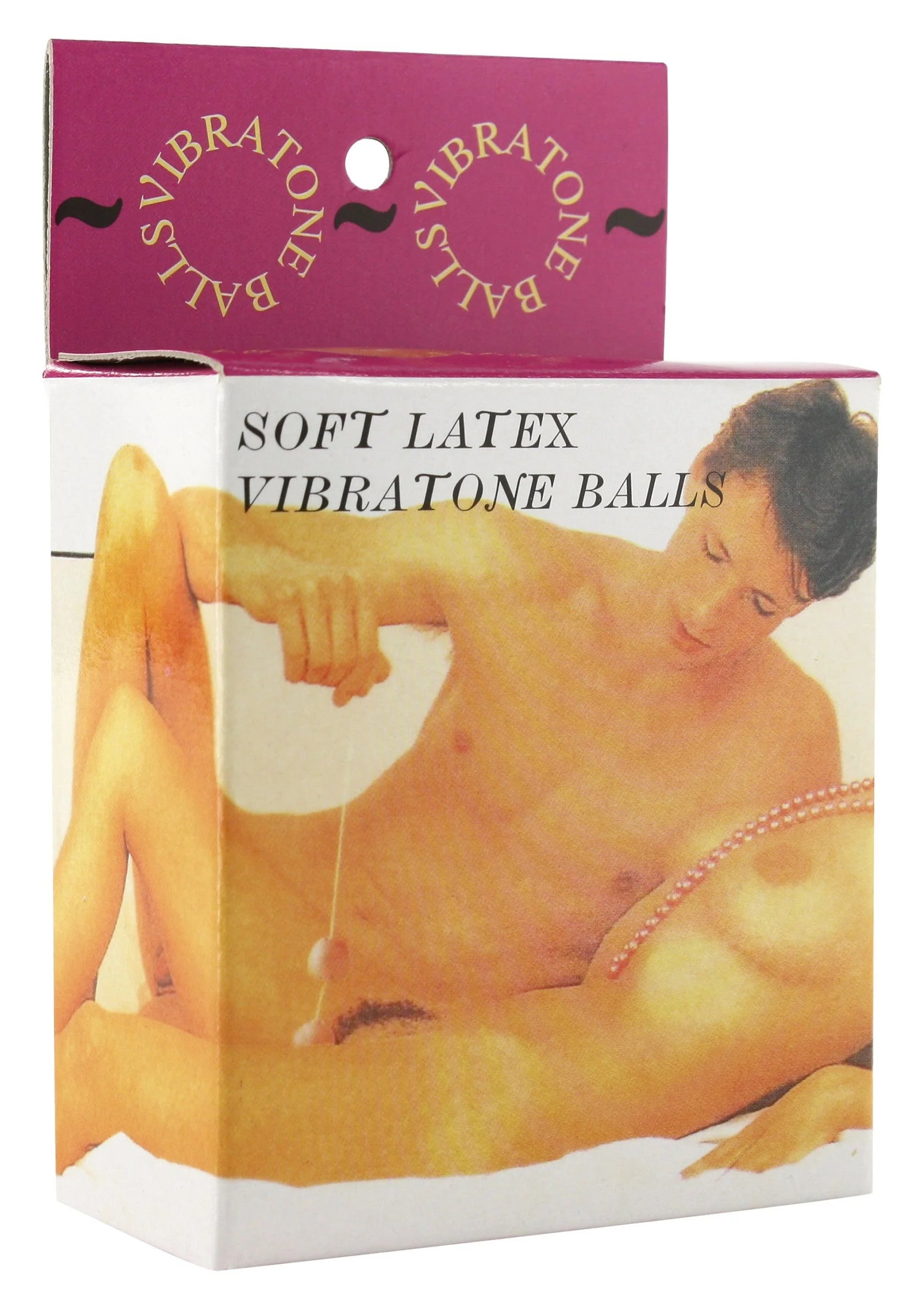 Doos met Soft Latex Vibratone Balls, roze kartonnen omslag