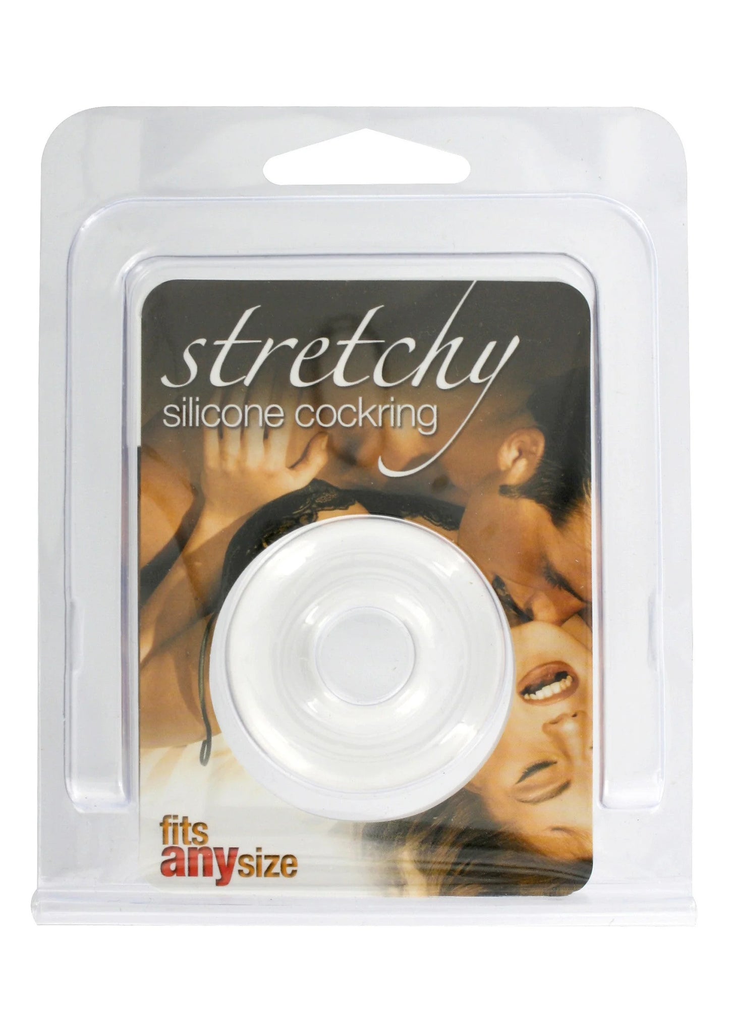 Blisterverpakking met rekbare siliconen cockring van Seven Creations, wit
