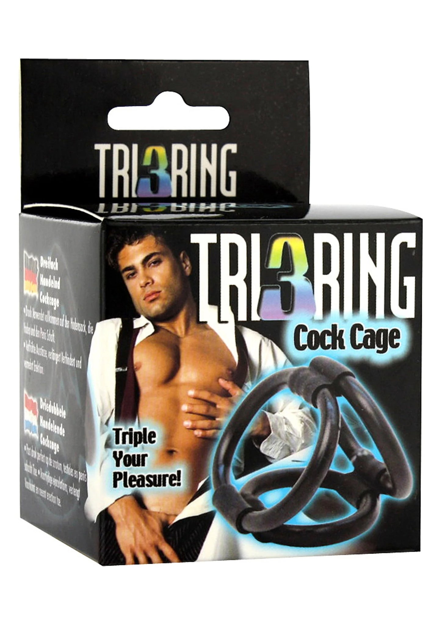 TRI3 RING cock cage verpakking met afbeelding van zwarte kooi