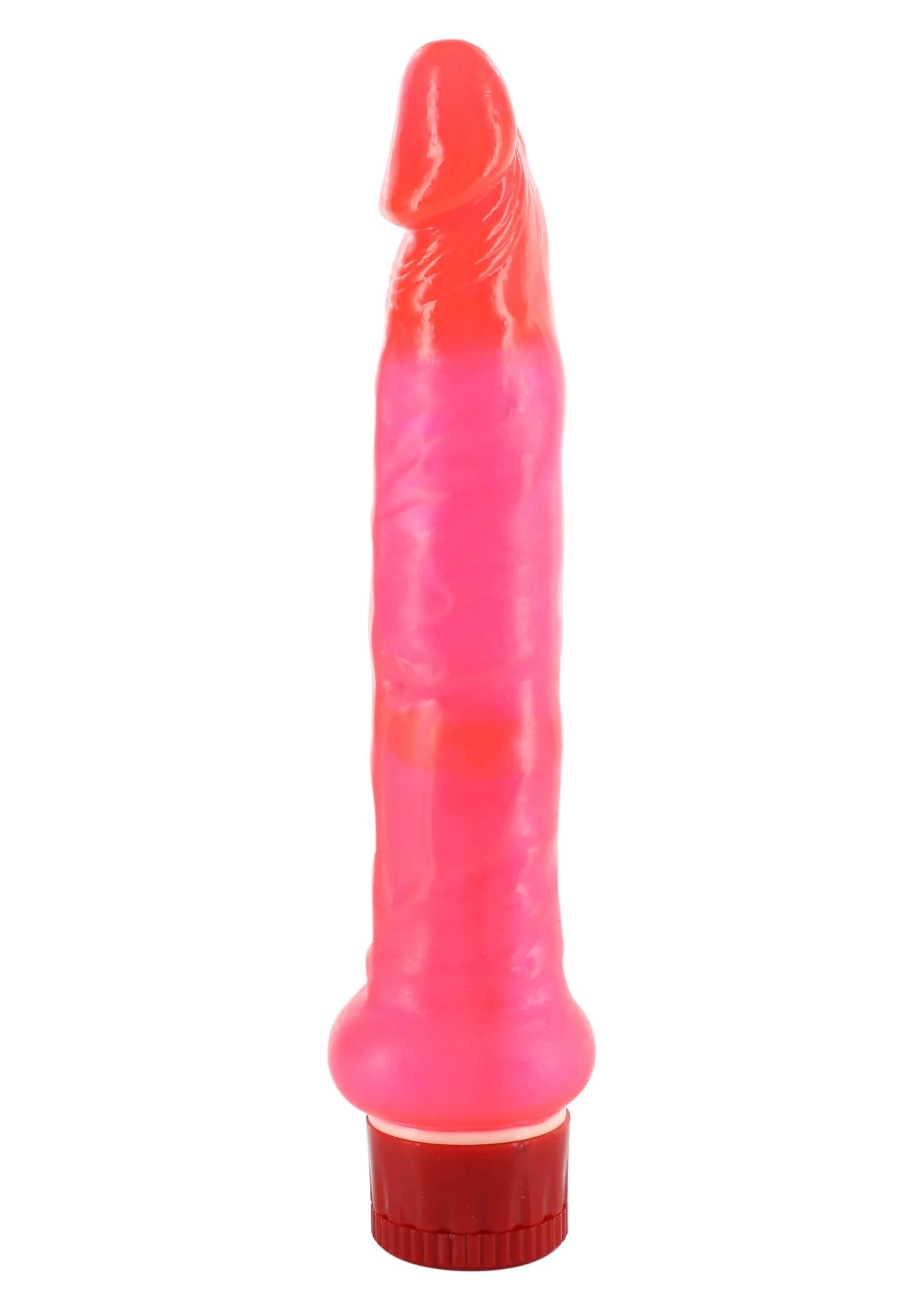 Anaal vibrerende dildo, felroze jelly, afgeronde top en brede geribde voet