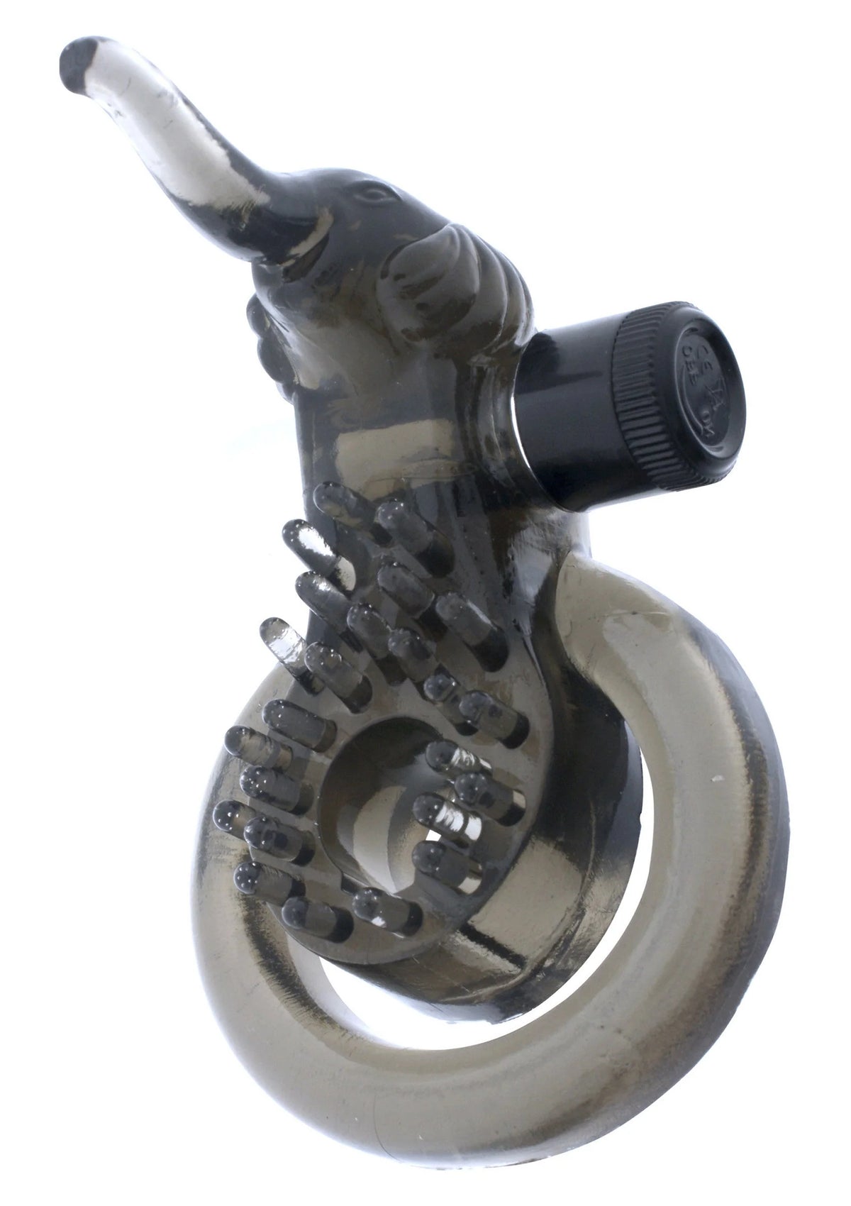 Olifantvormige cock- en ballring met getextureerde metaalstructuur en metalen ring