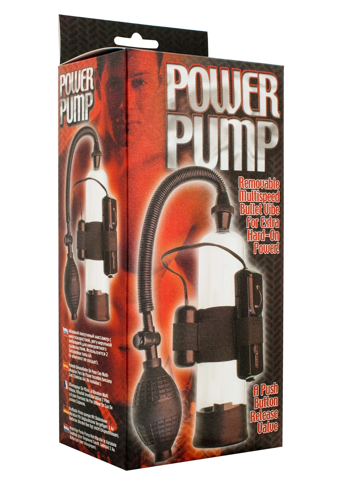 Power Pump doos met bedrukking en productfoto van pomp met flexibele slang