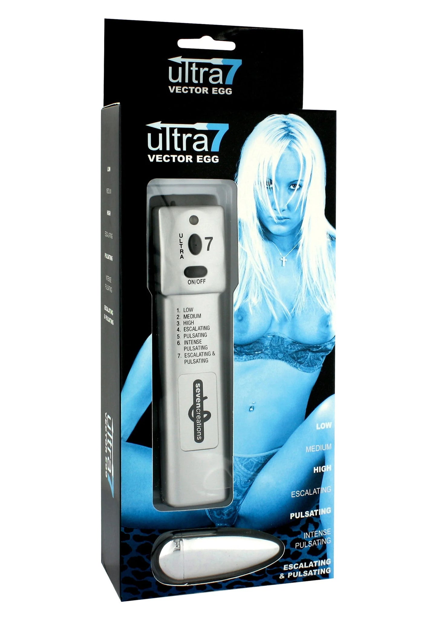 Doos van vibrerende eivibrator ultra7 Vector Egg met bedienunit en meegeleverde eivormige vibrator