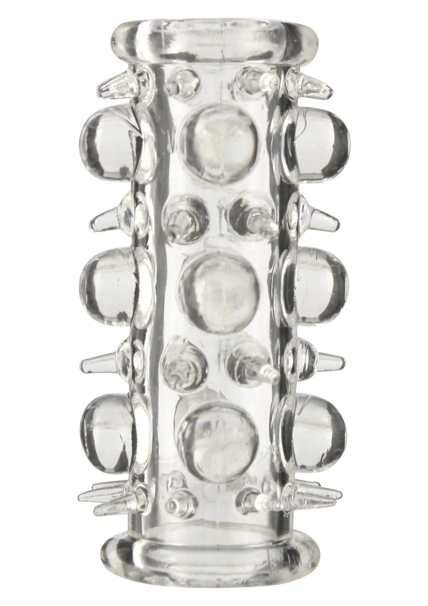 Transparante siliconen penis-sleeve met ronde noppen rondom en brede randen