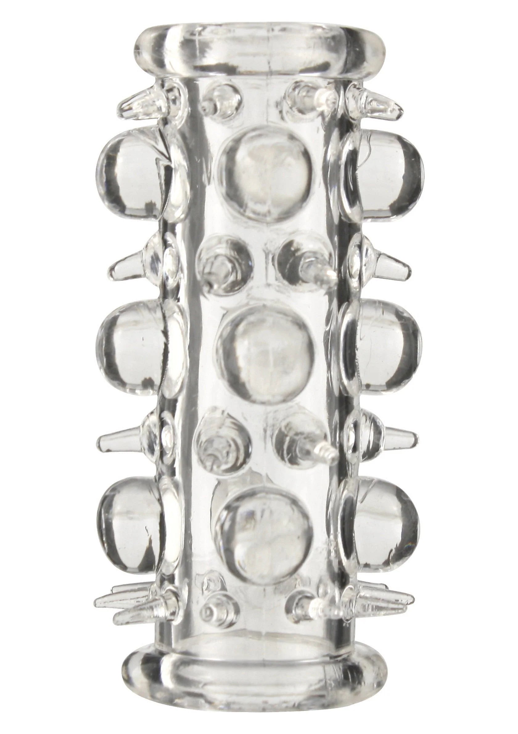Transparante siliconen penis-sleeve met ronde noppen rondom en brede randen