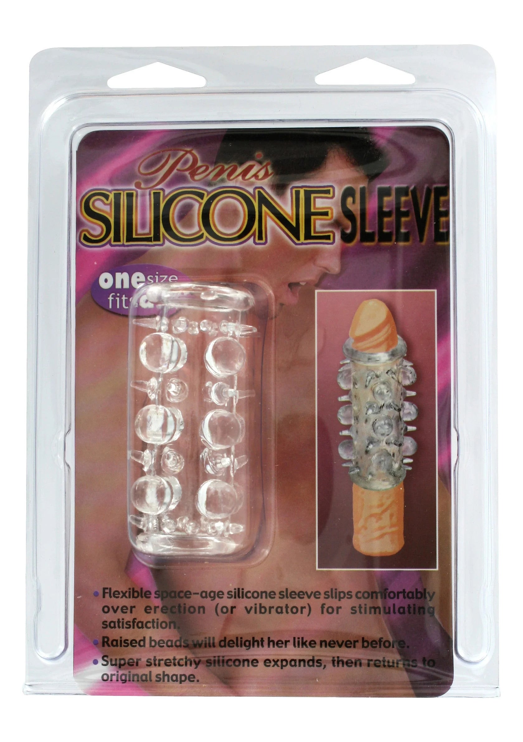 Blisterverpakking met transparante siliconen penis-sleeve met noppen