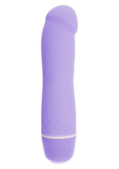 Paarse mini P-vibrator, gladde behuizing met witte rand onderaan