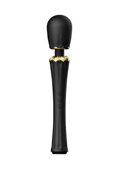 Zwarte Kyro-wandvibrator van Zalo met gouden ring en afgeronde vibratorkop