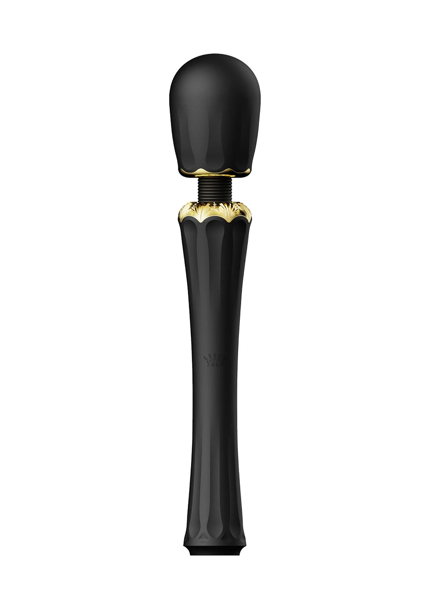 Zwarte Kyro-wandvibrator van Zalo met gouden ring en ronde kop