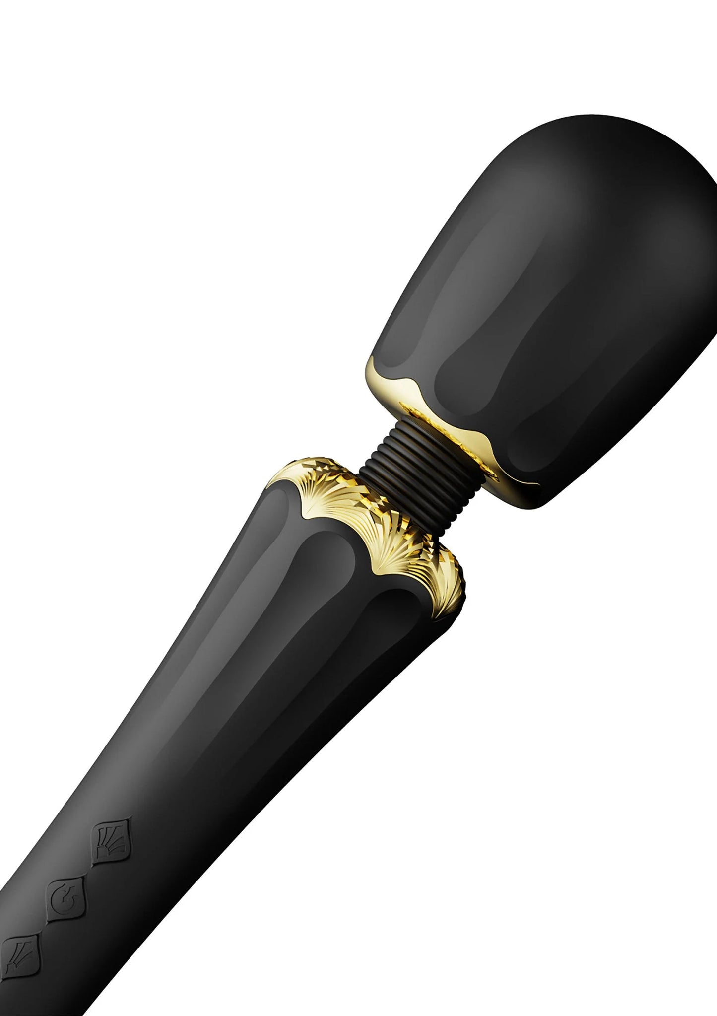 Zalo wandvibrator, zwart met gouden ring en geribbelde schakelaar bij de kop