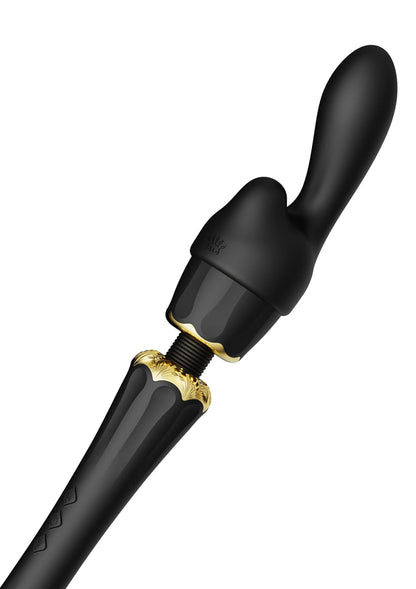 Zalo wandvibrator, zwarte staaf met kraag en gouden ring bij de kop