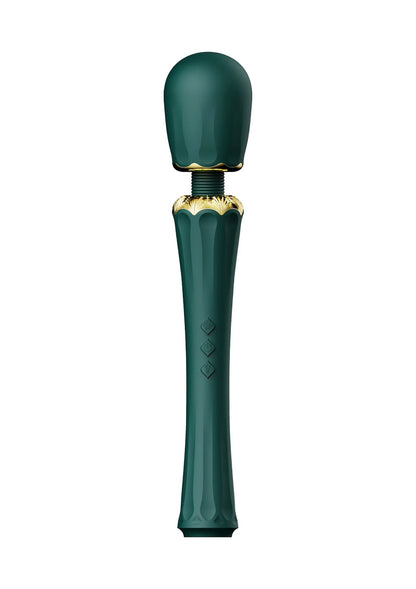 Wandvibrator, teal staaf met gouden bovenrand en afgeronde onderkant