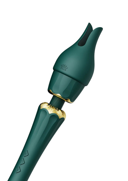 Wandvibrator van Zalo met donkergroene punt en gouden kraag
