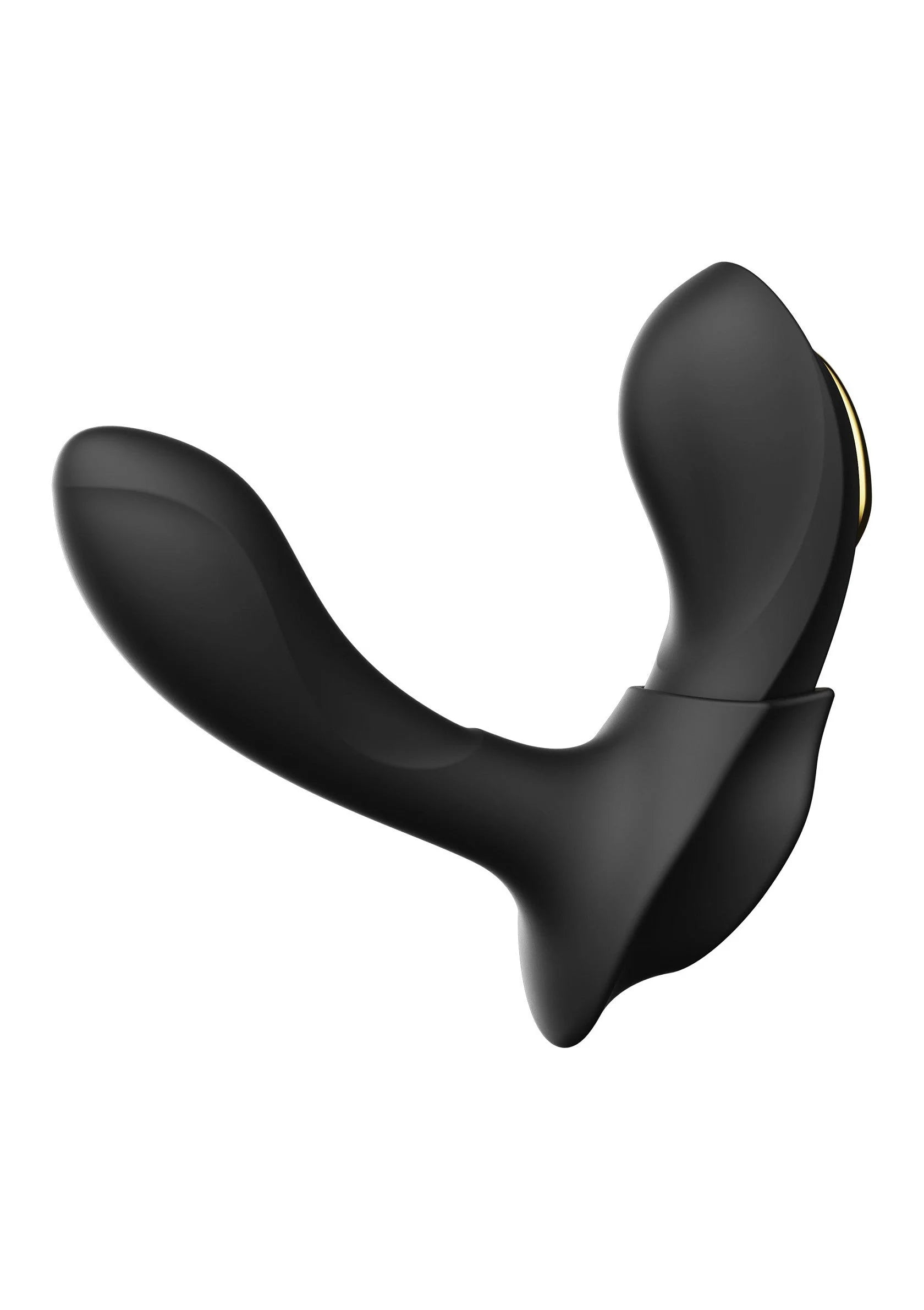 Draagbare vibrator in zwart, U-vormig met zachte rondingen