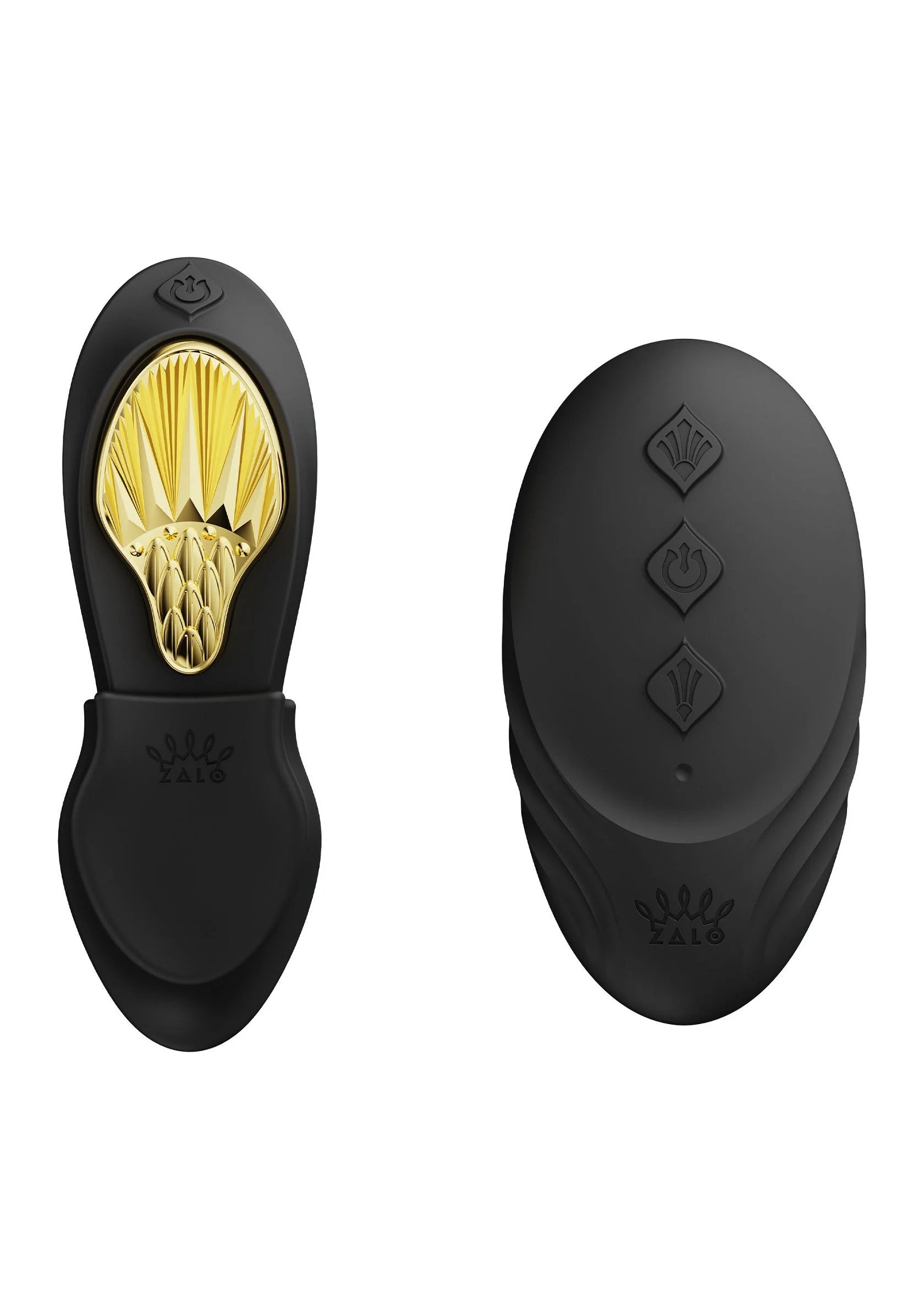 Draagbare vibrator zwart met gouden verlicht inzetstuk en knopjes