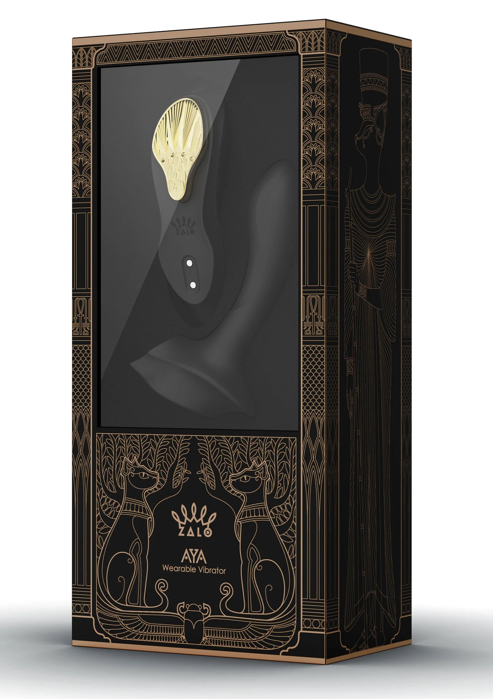 Verpakkingsdoos van Zalo Aya draagbare vibrator met zwarte en gouden details