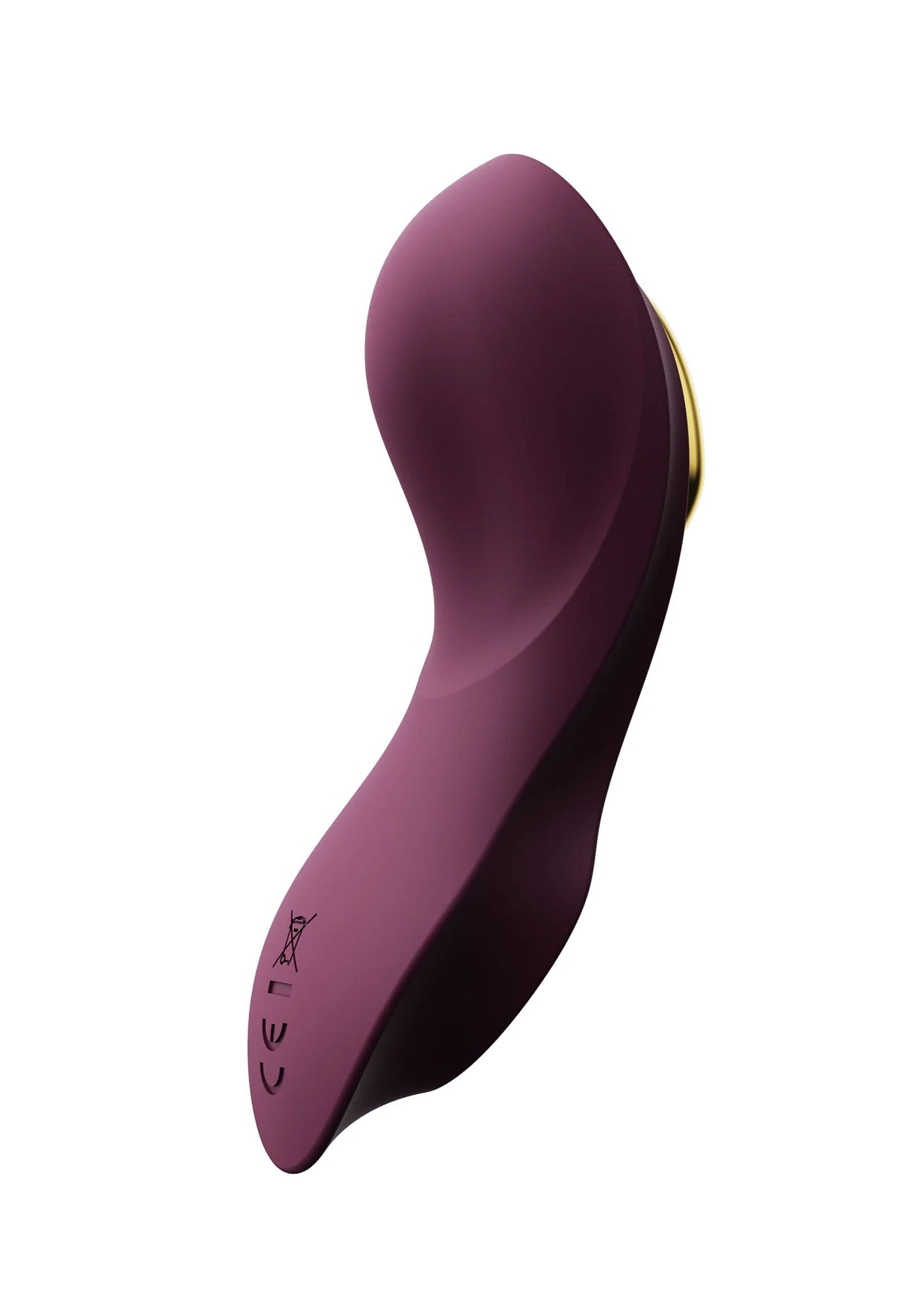 Draagbare vibrator Zalo bordeauxrood, gebogen uiteinde, zijdelingse weergave.