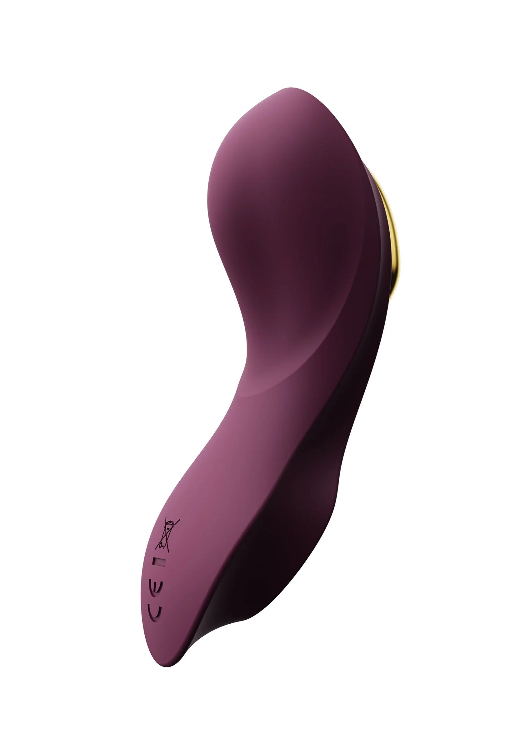 Draagbare vibrator Zalo bordeauxrood, gebogen uiteinde, zijdelingse weergave.