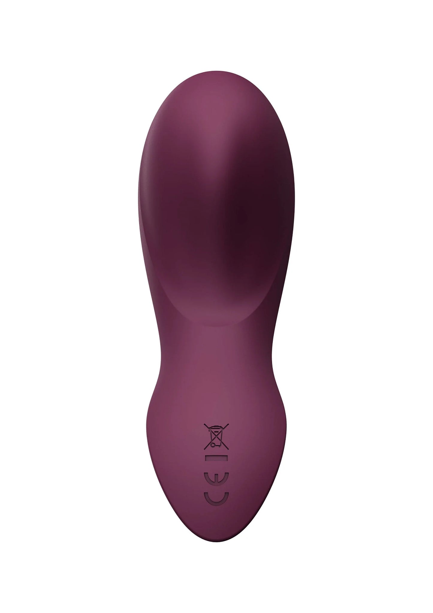 Draagbare vibrator Zalo bordeauxrood, ovale kop met gladde behuizing, bovenaanzicht.