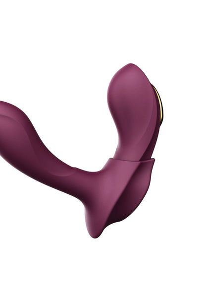 Draagbare vibrator Zalo bordeauxrood, U-vormige achterkant met open midden.