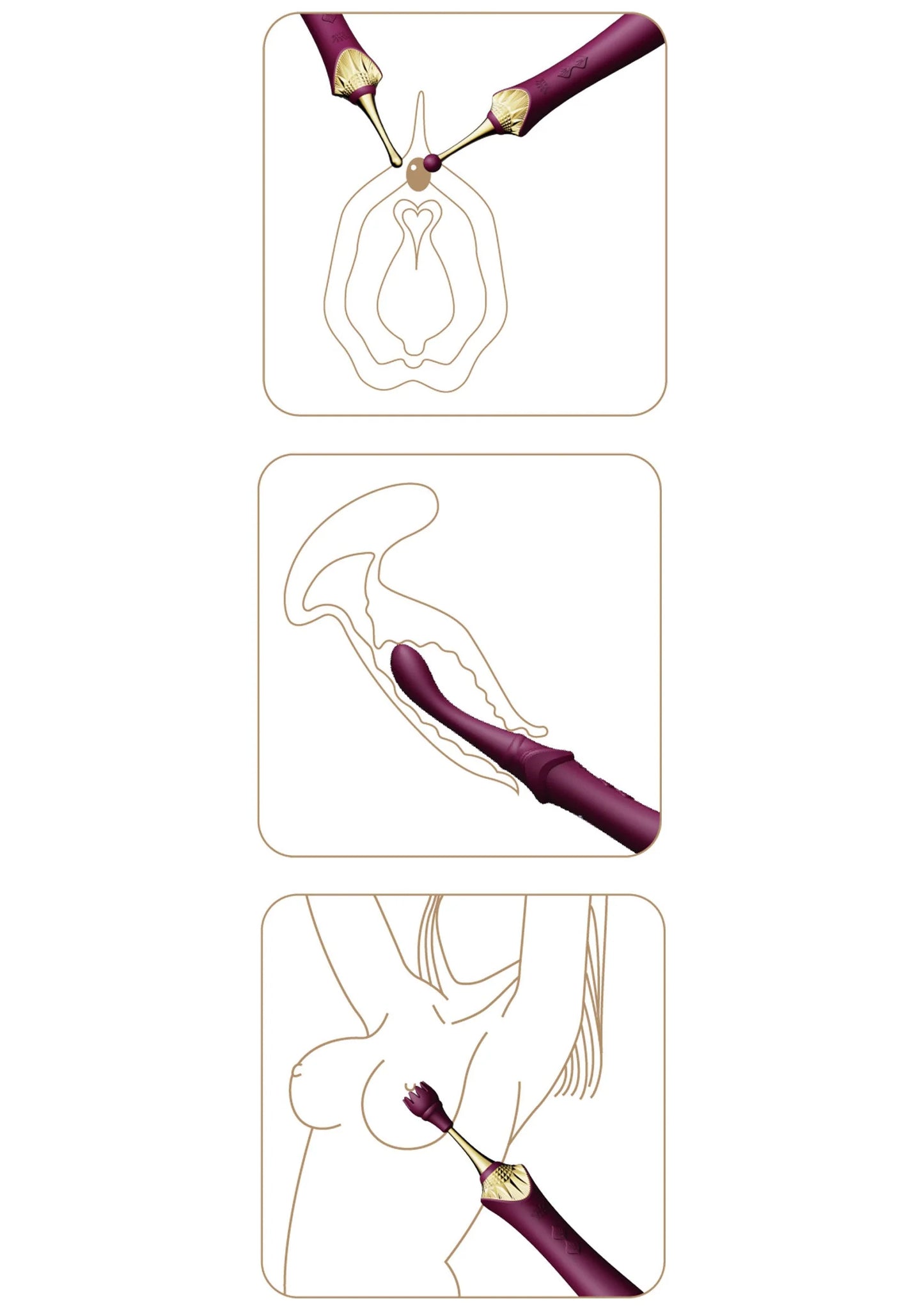 Clitorisvibrator in paars met gouden top, gebogen vorm voor gerichte stimulatie.