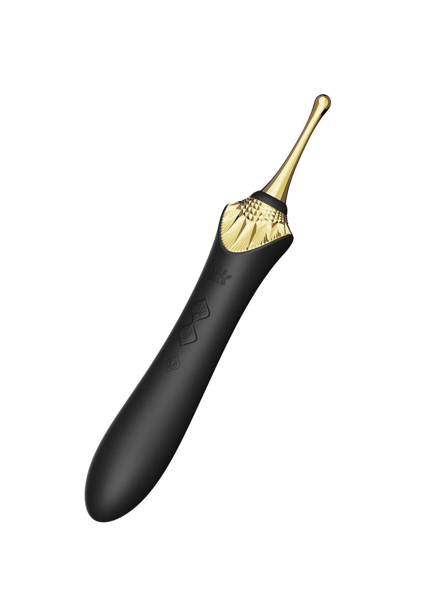 Paarse clitorale vibrator met gouden top en geprofileerde inzet aan de punt
