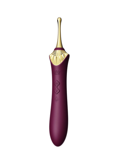 Clitorale vibrator van Zalo in paars met gouden top en gegraveerde ruitpatronen