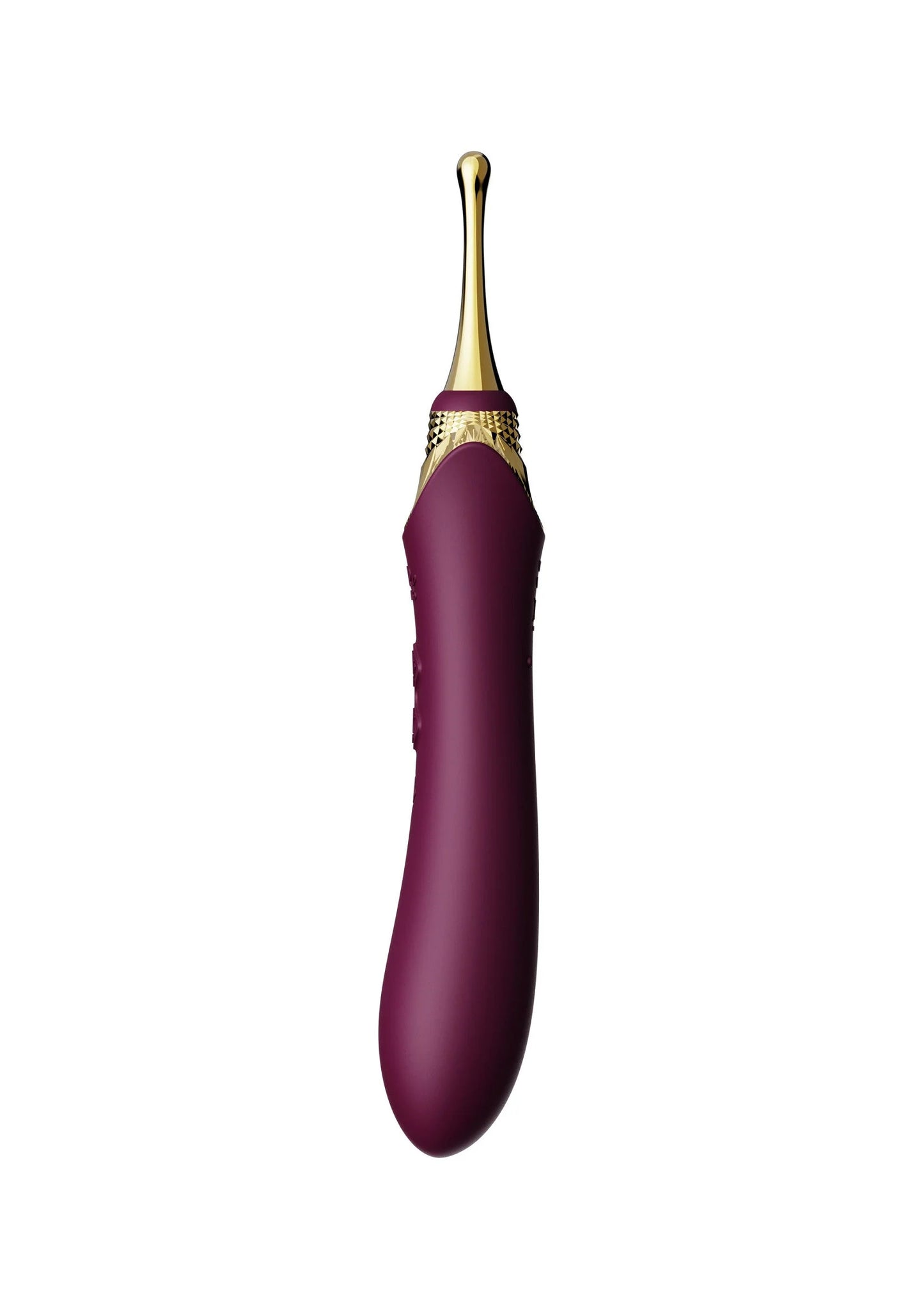 Clitorale vibrator van Zalo in paars, zijaanzicht met gouden topkap