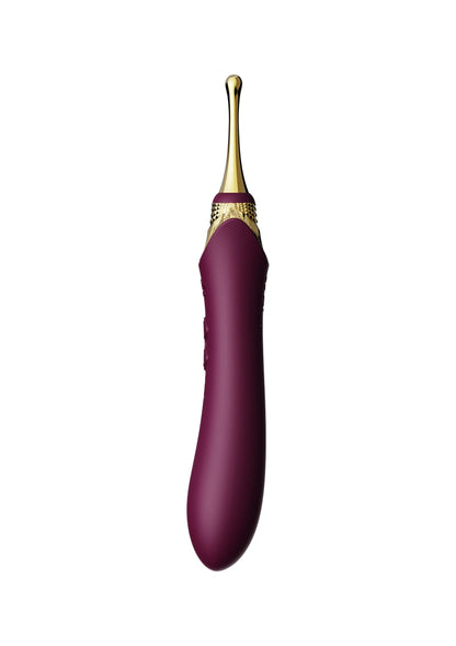 Clitorale vibrator van Zalo in paars, zijaanzicht met gouden topkap