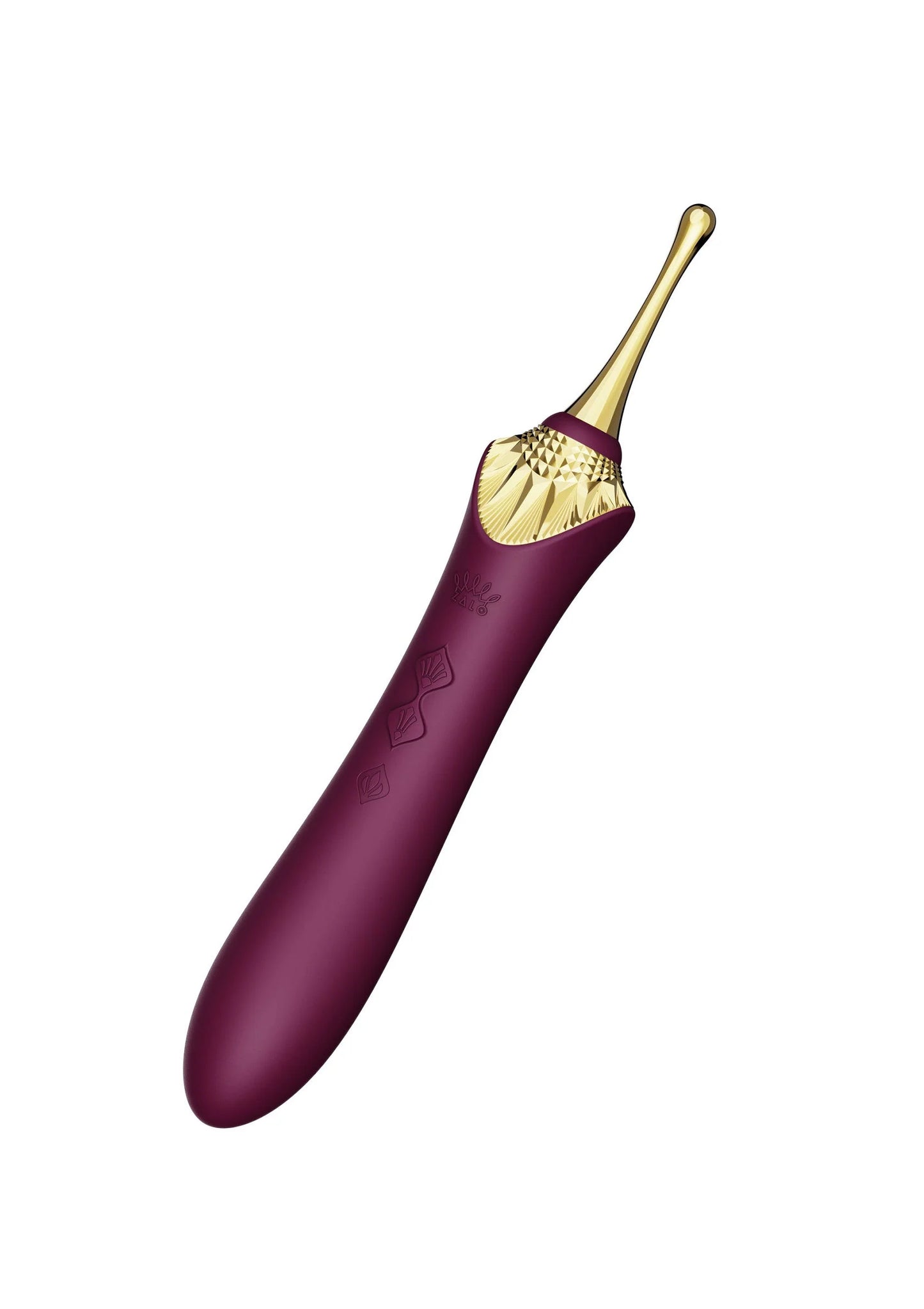 Paarse clitorisvibrator schuin met gouden bovenkant en afgeronde punt