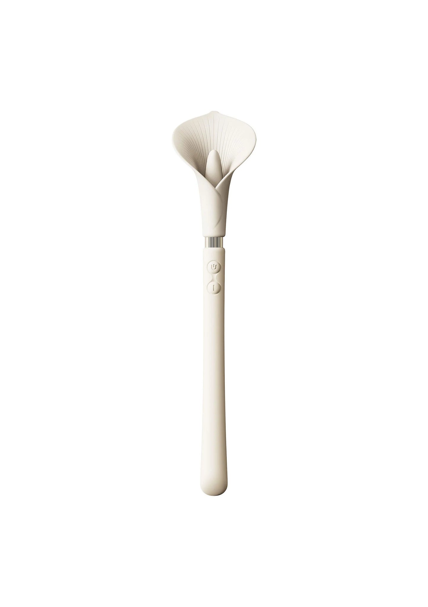 Witte Zalo vibrerende stimulator met Calla-kop, korte handgreep en zichtbare knoppen