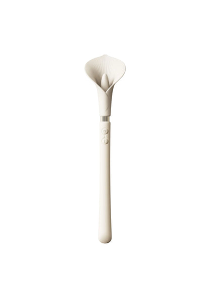 Witte Zalo vibrerende stimulator met Calla-kop, korte handgreep en zichtbare knoppen