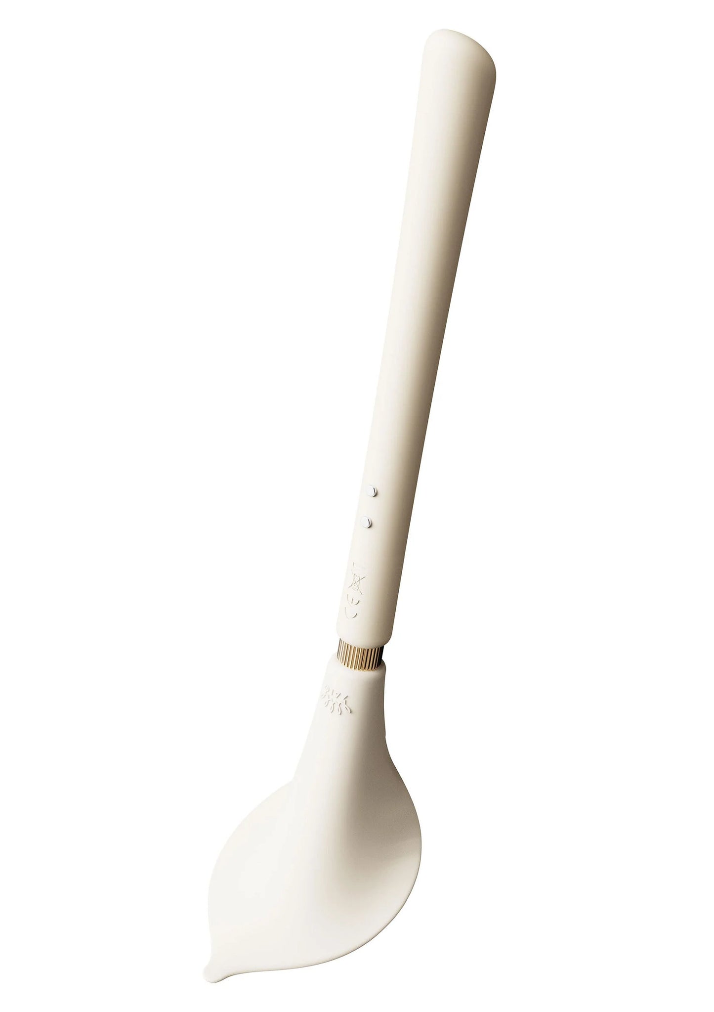 Witte vibrerende stimulator met gladde handgreep en kleine knoppen bij de voet