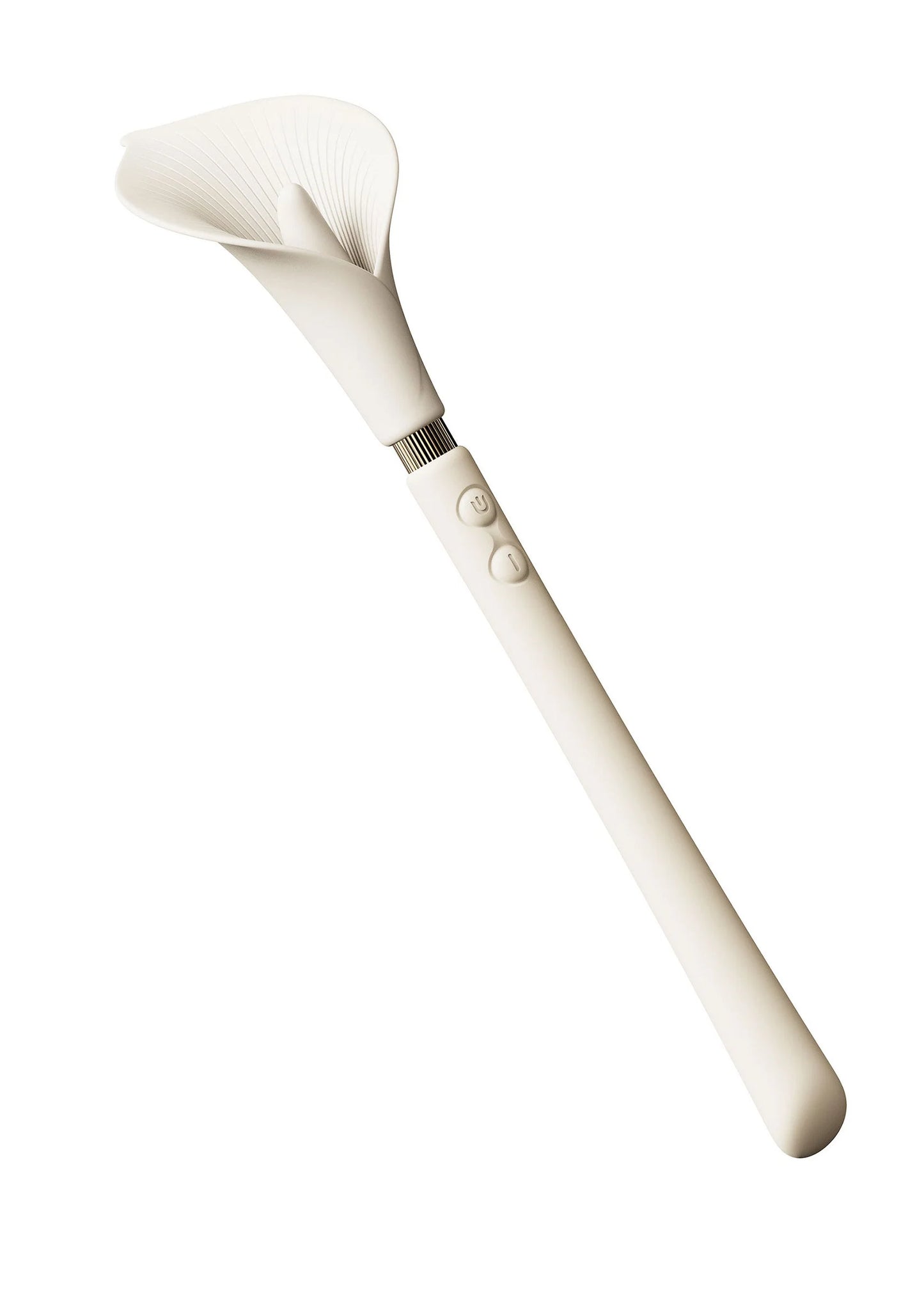 Witte Zalo vibrerende stimulator met Calla-kop en geribbelde handgreep, knoppen