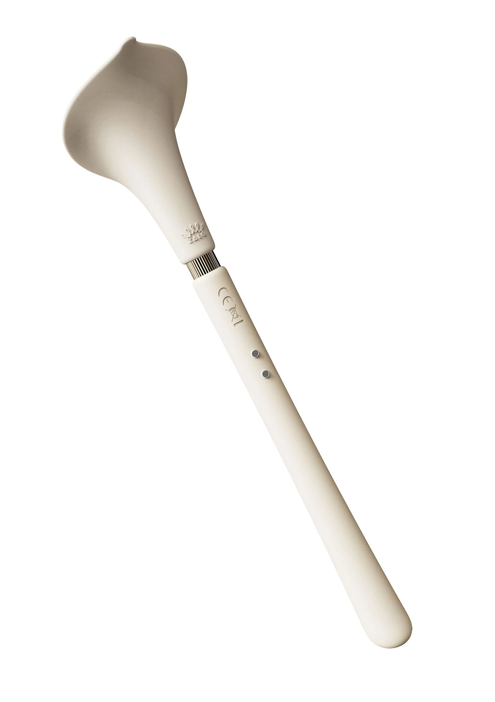 Witte Zalo vibrerende stimulator met afgeronde Calla-kop en knoppen op handgreep