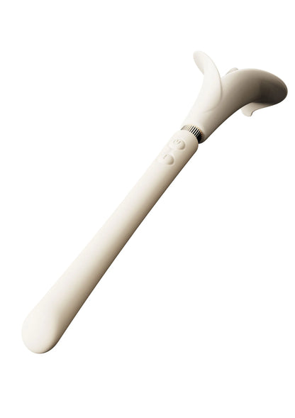 Witte Zalo vibrerende stimulator met Calla-kop en getextureerde ring bij hals