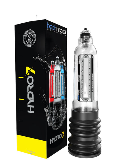 Hydro 7 van bathmate, verpakking met transparante cilinder en zwarte geribbelde basis