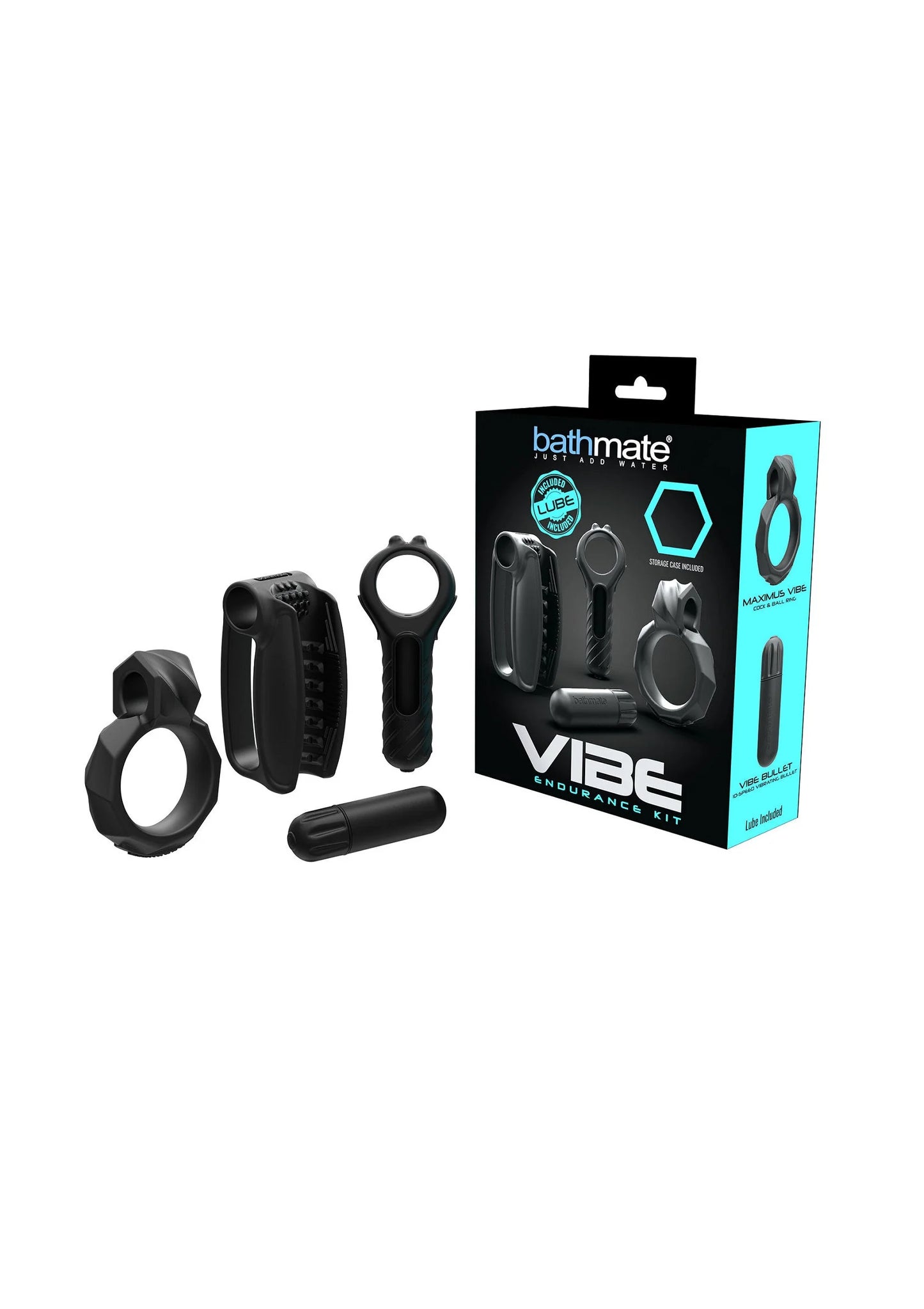 Bathmate Vibe Endurance Kit 4-delige set met productdoos en zwarte onderdelen