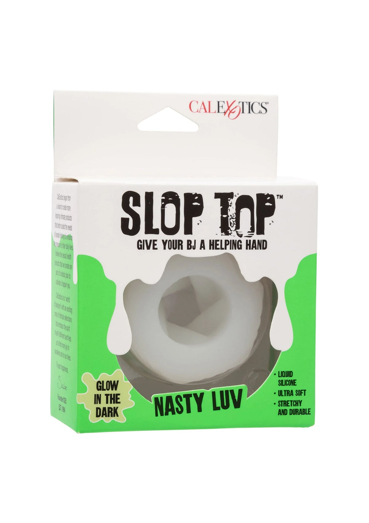 CalExotics Slop Top Nasty Luv cockringverpakking met glow-in-dark opdruk