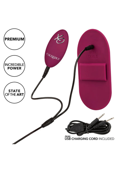Paarse vibrerende grinder met snoeren en USB-oplaadkabel
