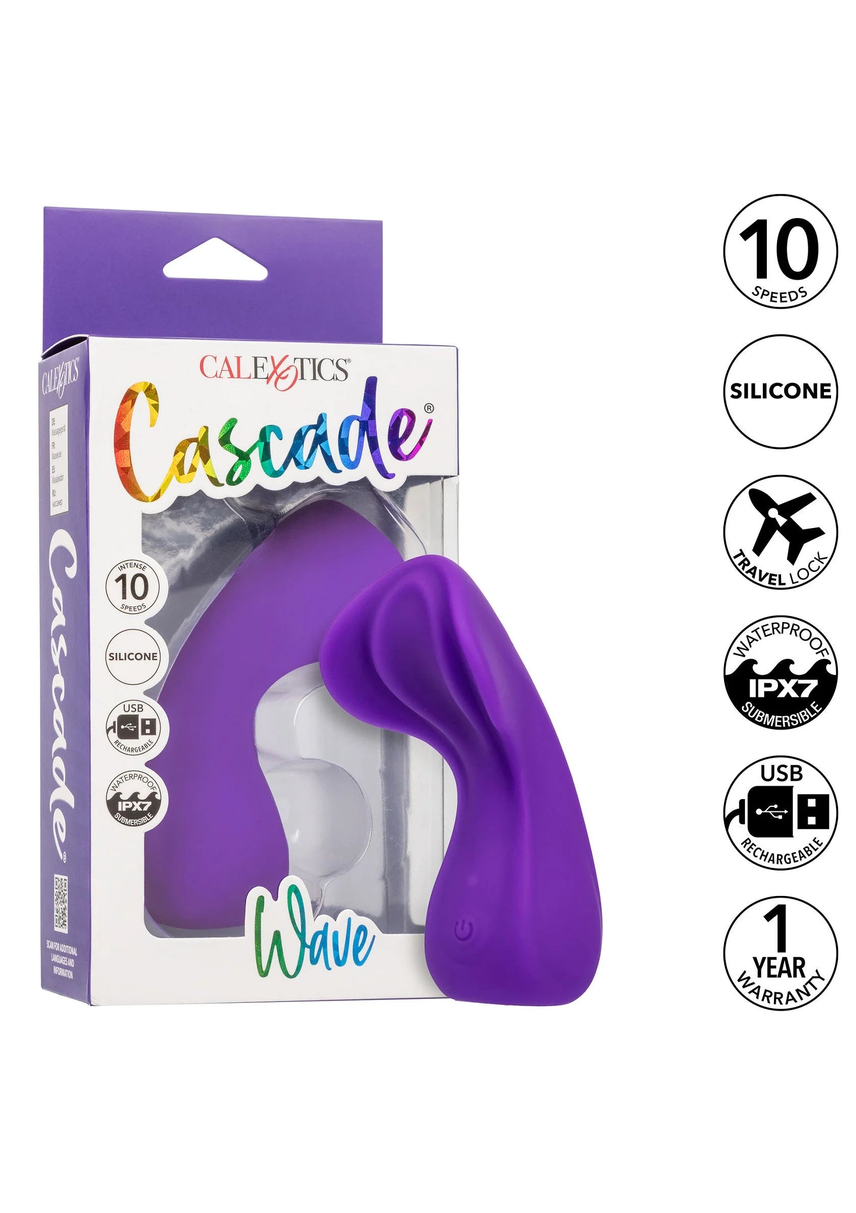 CalExotics Cascade Wave doos met paarse siliconen vibrator en 10 standen.